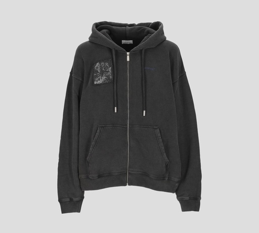 Off White - SWEATER HODDIE GRIS CON ESTAMPADO DE PINTURA BARROCA Y CIERRE FRONTAL