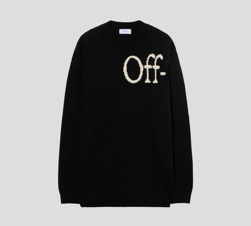 Off White - SWEATER CUELLO REDONDO NEGRO TEJIDO CON LOGO EN BLANCO