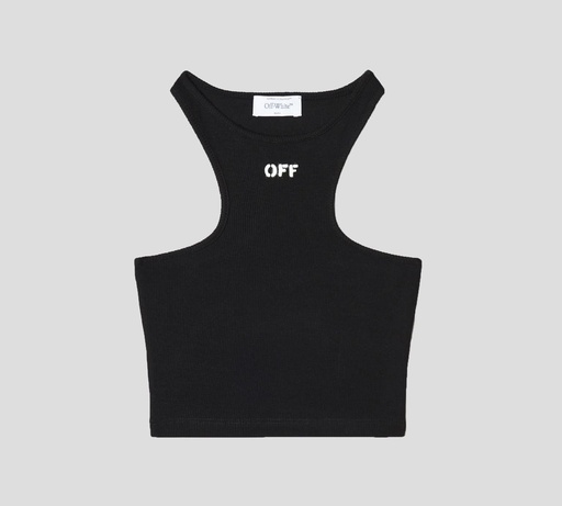 Off White - TOP NEGRO CON CORTE DE FRANELILLA Y LOGO ESTAMPADO EN EL PECHO