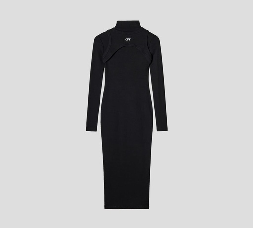 Off White - VESTIDO NEGRO LARGO Y CEÑIDO CON MANGA LARGA DE CUELLO ALTO Y LOGO ESTAMPADO