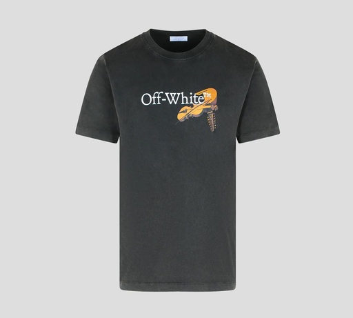 Off white - FRANELA NEGRA CUELLO REDONDO PRELAVADA CON ESTAMPADO DE VIOLIN Y ANGEL