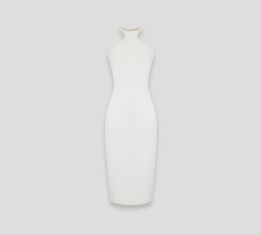 Elisabetta Franchi - VESTIDO BLANCO SON MANGAS Y DETALLE DORADO EN CUELLO