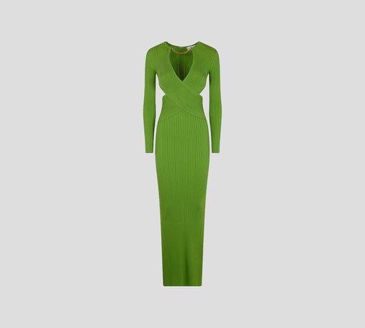 Elisabetta Franchi - VESTIDO VERDE ACANALADO MANGA LARGA CON DORADA EN EL CUELLO