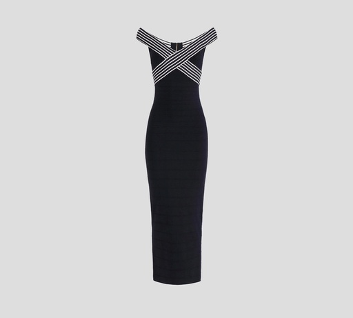 Elisabetta Franchi - VESTIDO NEGRO AJUSTADO SIN MANGAS Y FRANJAS EN LA PARTE SUPERIOR