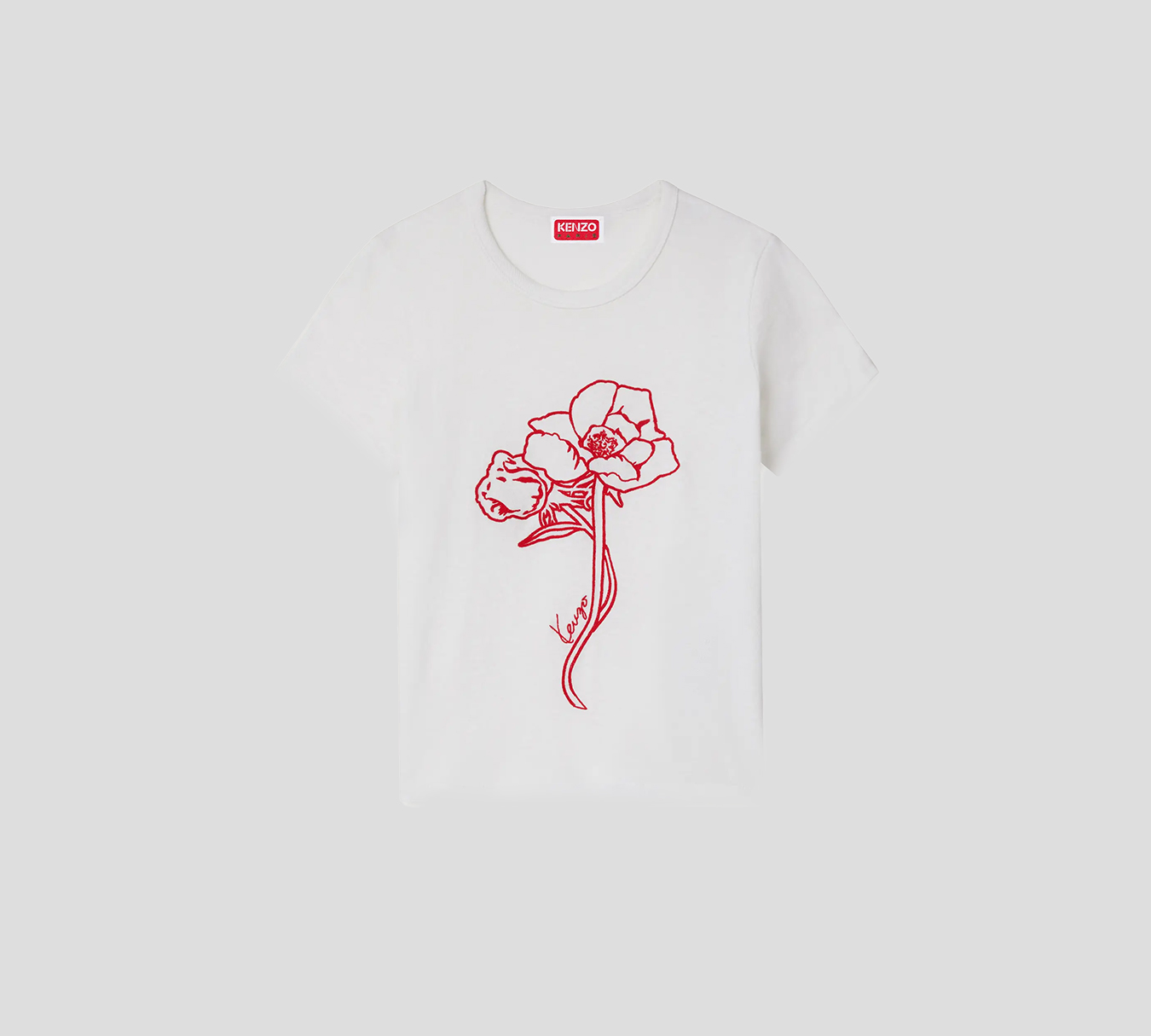 Kenzo - FRANELA BLANCA CON BORDADO DE FLOR ROJA