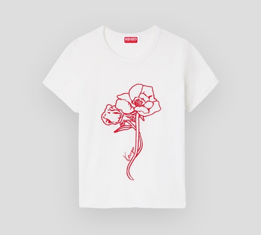 Kenzo - FRANELA BLANCA CON BORDADO DE FLOR ROJA