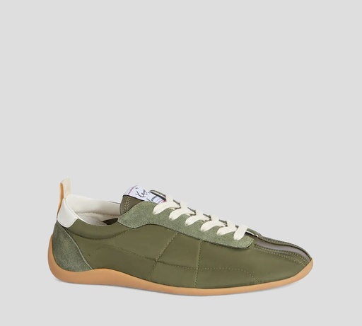 Kenzo - SNEAKERS CORTE BAJO VERDE MILITAR EN TELA IMPERMEABLE Y GAMUZA