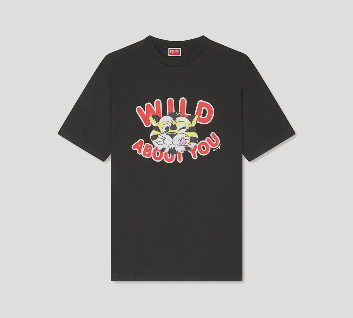 Kenzo - FRANELA NEGRA CON TIGRE ESTAMPADO Y LETRAS ROJAS