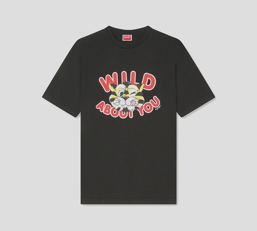 Kenzo - FRANELA NEGRA CON TIGRE ESTAMPADO Y LETRAS ROJAS