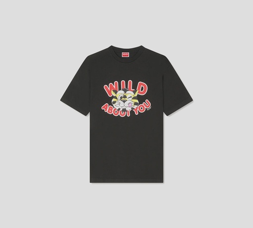 Kenzo - FRANELA NEGRA CON TIGRE ESTAMPADO Y LETRAS ROJAS