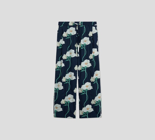 Kenzo - PANTALON ANCHO AZUL DE FLORES BLANCAS