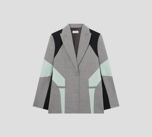 [2EF12PS26FAB001-W056] Off White - BLAZER CON BLOQUES DE COLOR GRIS NEGRO Y VERDE