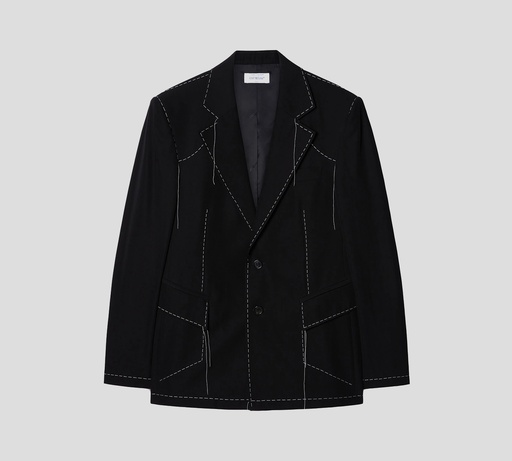 [2EF12QS26FAB001-W002] Off White - BLAZER NEGRO CON COSTURA BLANCA