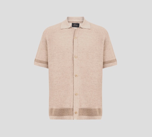 Brioni - CAMISA MARRON CLARO DE PUNTO Y RAYAS