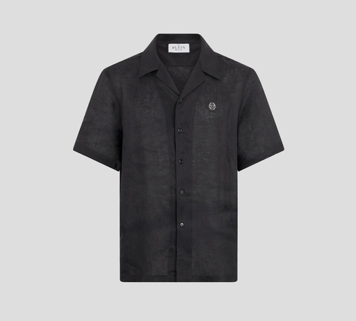 Philipp Plein - CAMISA NEGRA DE LINO MANGA CORTA
