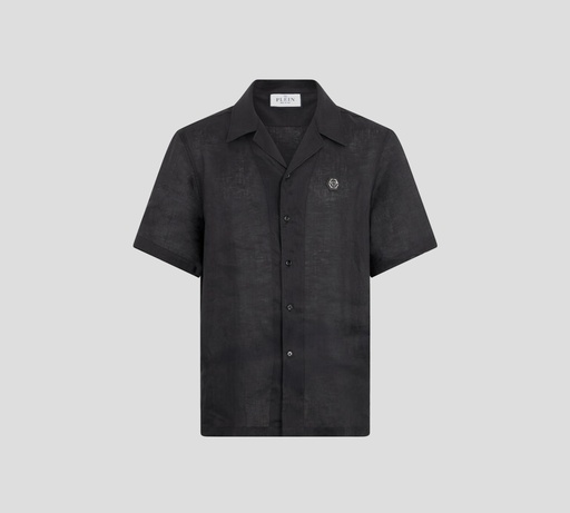 Philipp Plein - CAMISA NEGRA DE LINO MANGA CORTA