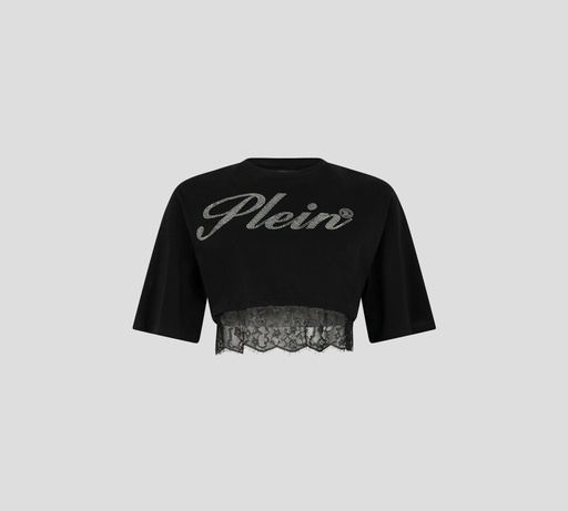 Philipp Plein - TOP NEGRO CON FARALAO DE ENCAJE
