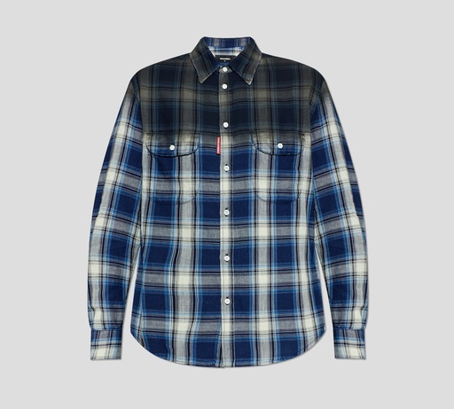 [S74DM0993-D35206-001F] Dsquared2 - CAMISA AZUL DE CUADROS MANGA LARGA