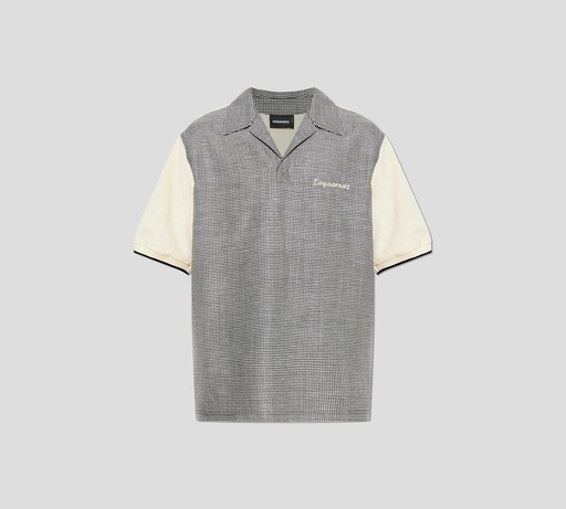 Dsquared2 - CAMISA DE LANA Y LINO BEIGE CON CUADROS EN BLANCO Y NEGRO