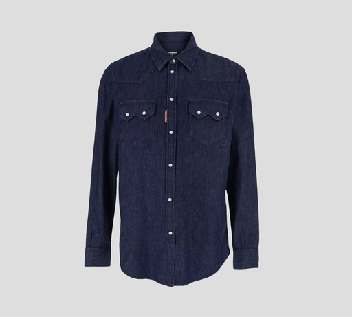 Dsquared2 - CAMISA AZUL OSCURO DE JEAN Y BOTONES BLANCOS