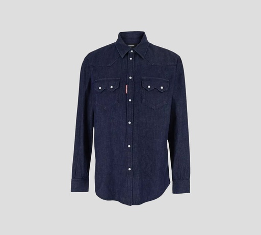 Dsquared2 - CAMISA AZUL OSCURO DE JEAN Y BOTONES BLANCOS
