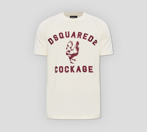 Dsquared2 - FRANELA BLANCO HUESO CUELLO REDONDO CON LETRAS VINOTINTO