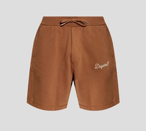 Dsquared2 - SHORT MARRÓN DE ALGODÓN CON LOGO BORDADO 