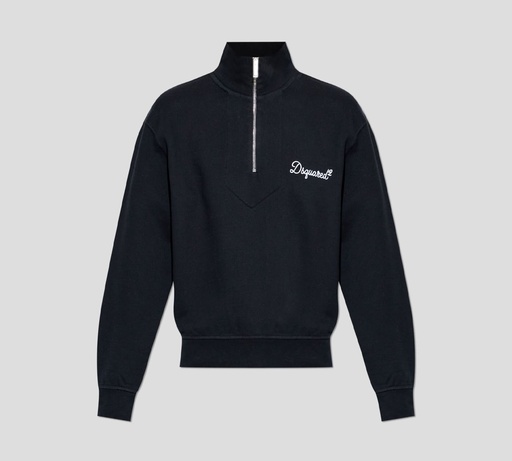 Dsquared2 - SWEATER NEGRO DE CUELLO ALTO Y CIERRE FRONTAL CON LOGO BORDADO