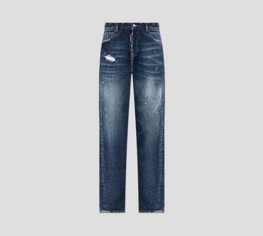 Dsquared2 - JEANS DENIM AZUL CON MANCHAS DE PINTURA Y COSTURA EN CURVA